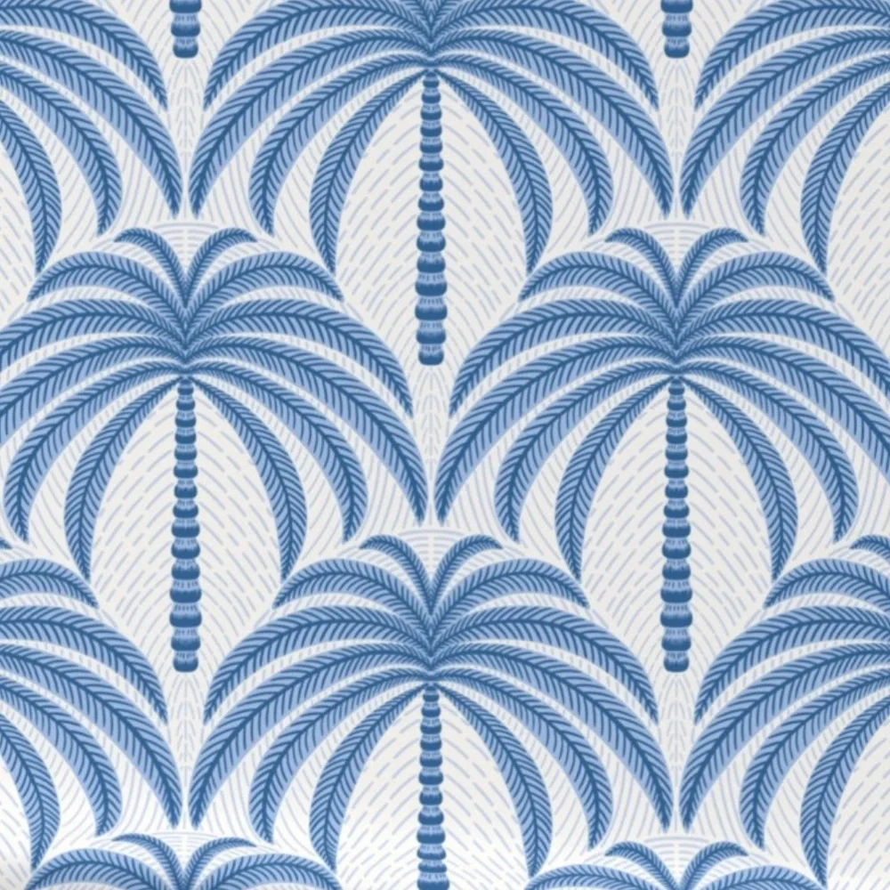 NWT SPOONFLOWER Wallpaper Pre Pasted 3 Rolls Palm Spring Palm Trees Blue White